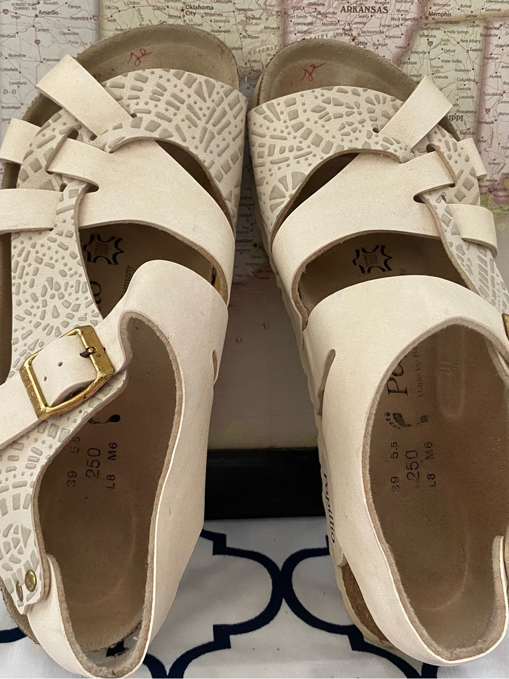 Pre-owned Papillio Women's Cream Buckle Sandals - Comfortable Strappy 39/8